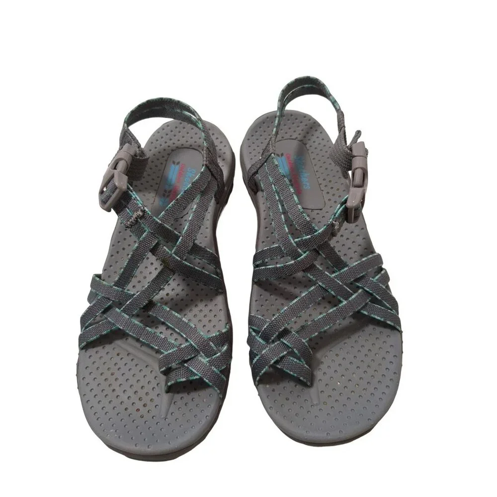 Skechers Sport Sandal Womens 6 Gray Strappy Toe Thong Reggae Fun Banter Gorpcore
